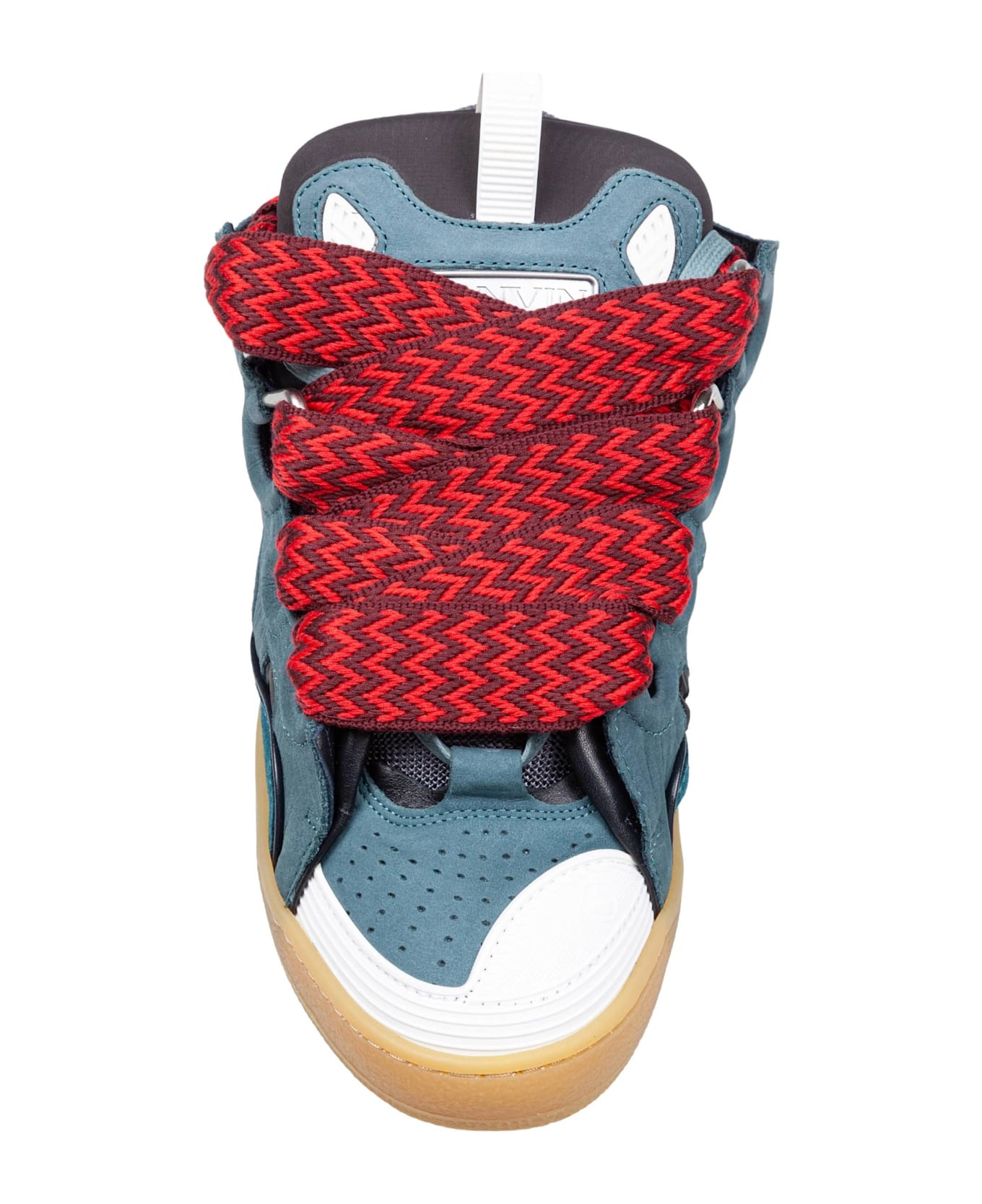 Lanvin Curb Sneakers In Suede And Fabric Color Blue And Red - anthracite