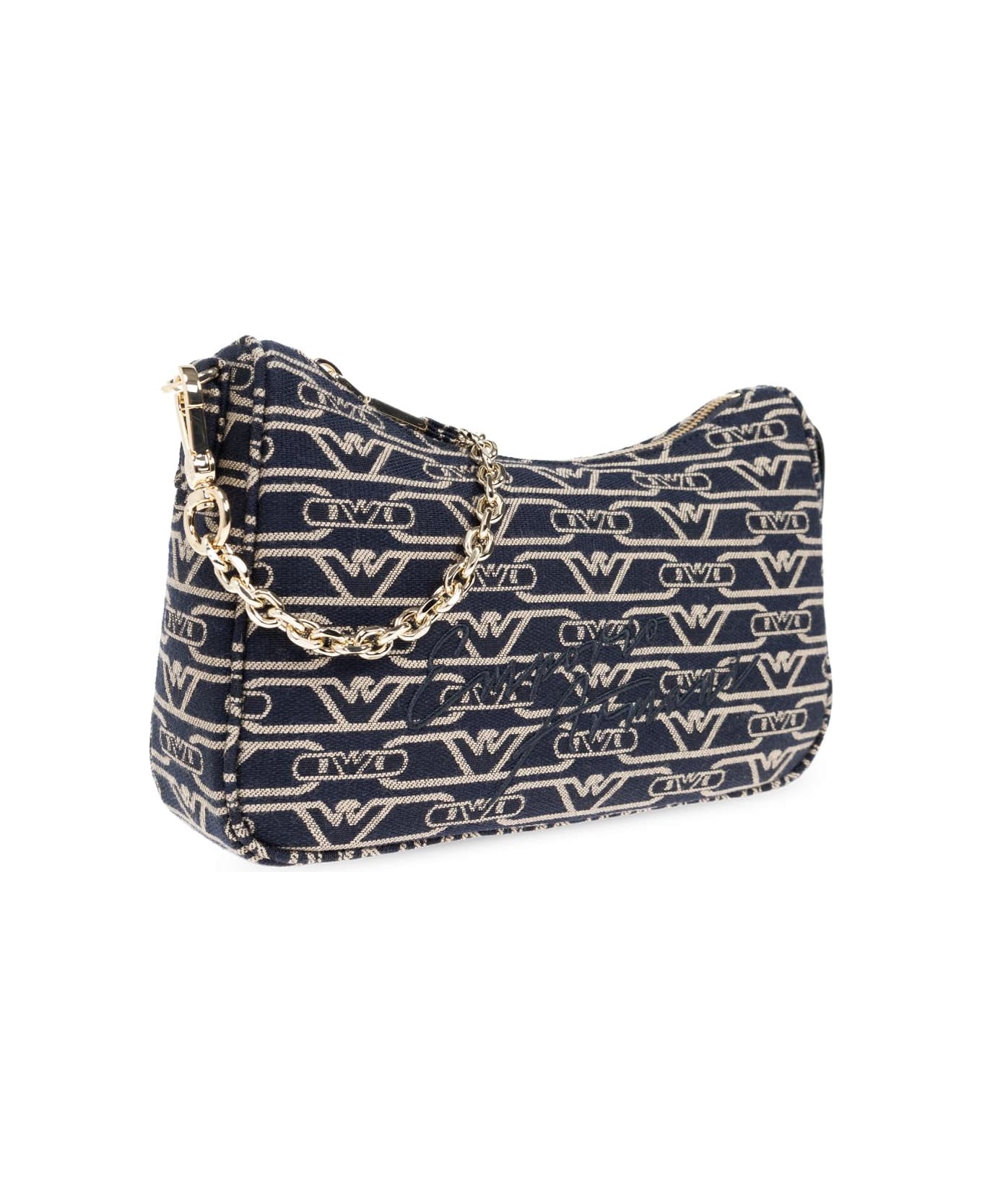 Emporio Armani Shoulder Bag With Embroidered Logo - Denim