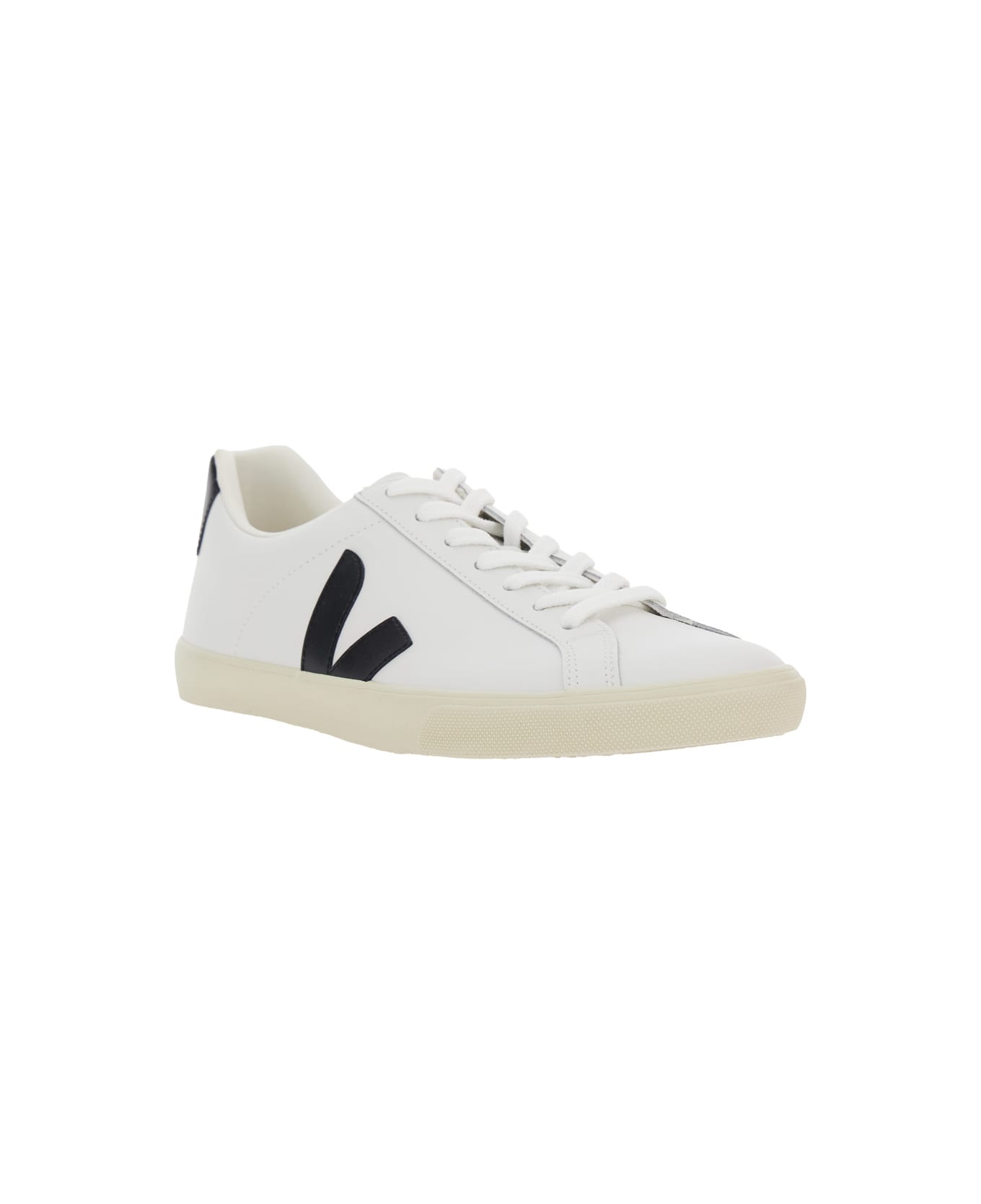 Veja 'esplar' White Low Top Sneakers With Contrasting Heel With Logo Lettering And Logo Patch On The Side In Leather Unisex - White
