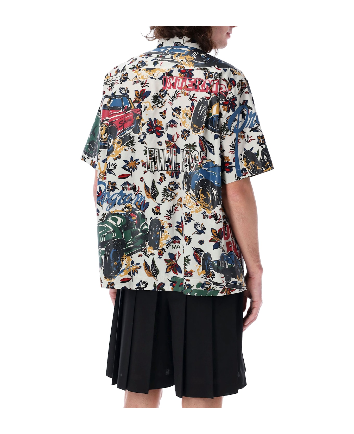Sacai Car Race Tropical Print Bowling Shirt - IVORY MULTI