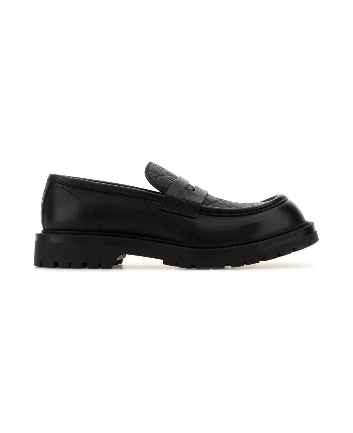 Gucci Black Leather Loafers - BLACKBLAGREENRED