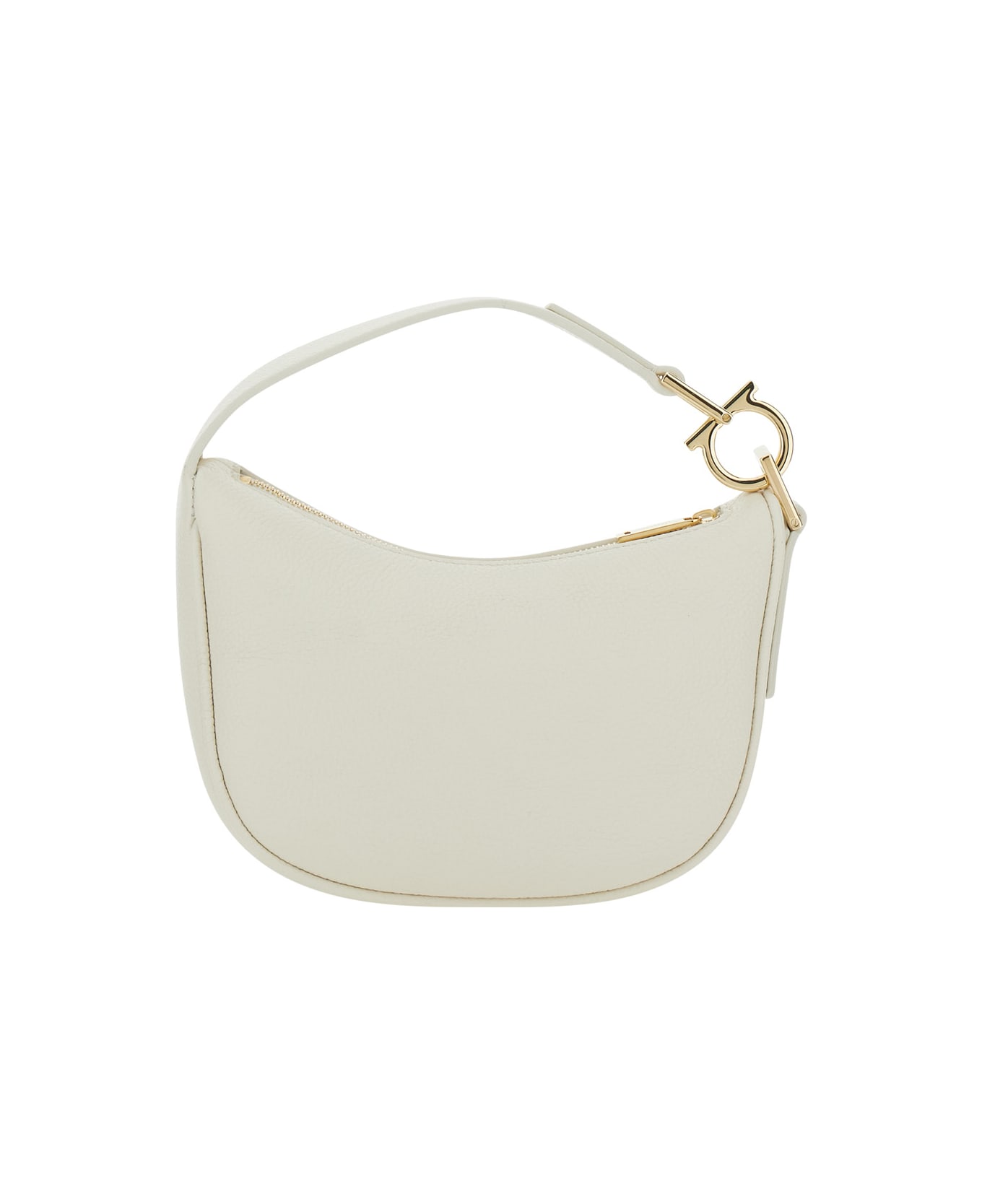 Ferragamo White Handbag With Top Handle With Gancini And Embossed Logo Lettering On The Front In Grained Leather Woman - White トートバッグ