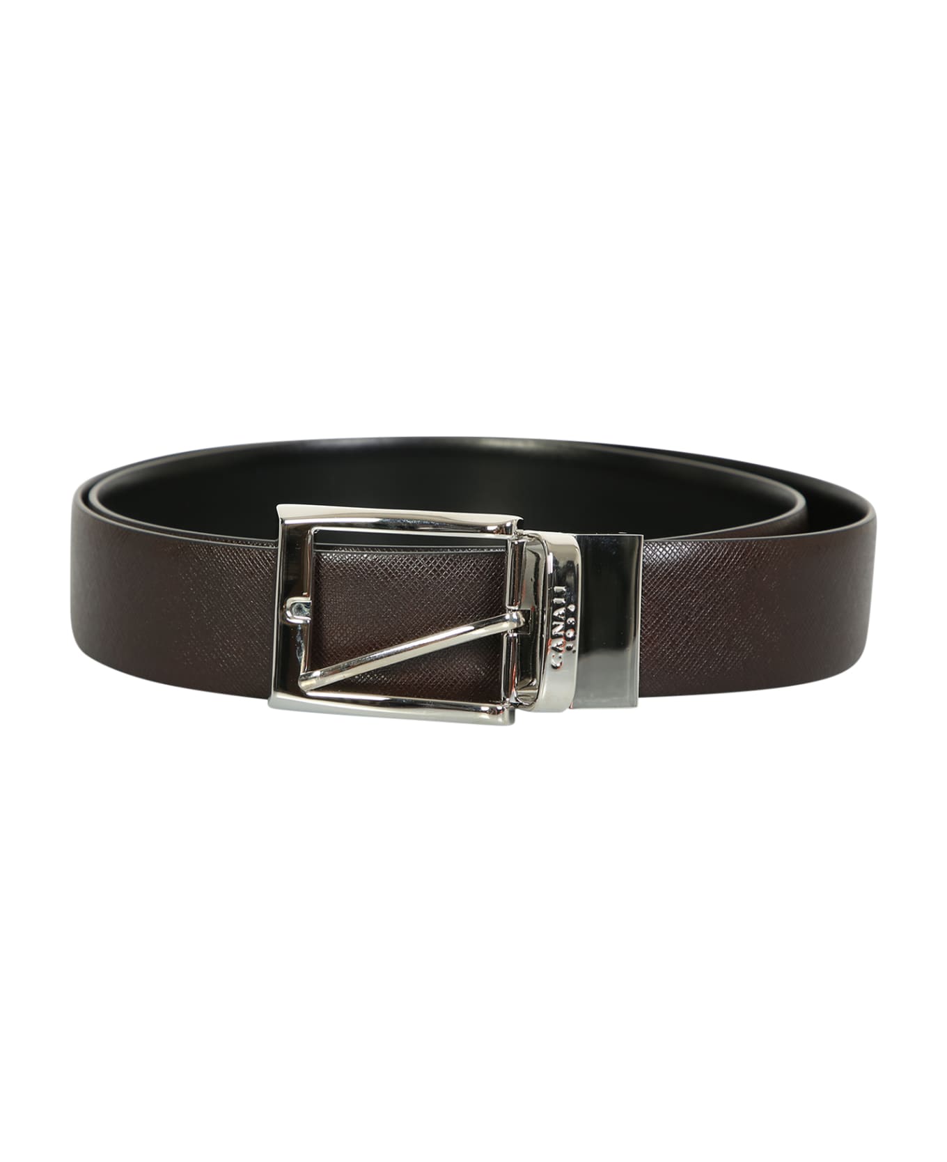 Canali Leather Belt With Engraved Canali Logo - Black