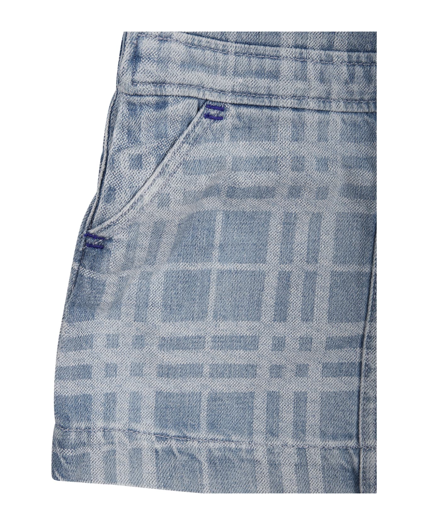 Burberry Denim Dungarees For Baby Girl With Iconic All-over Check - Denim