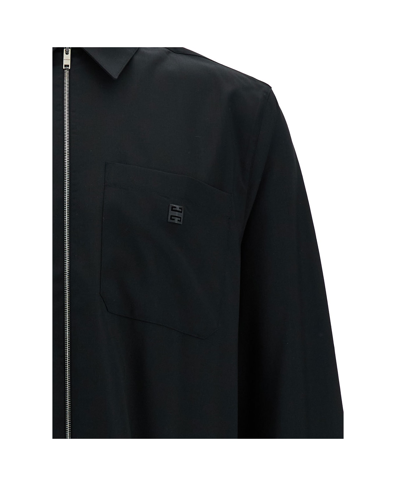 Givenchy Black Shirt With Zip Closure And 4g Logo In Wool Man - Black