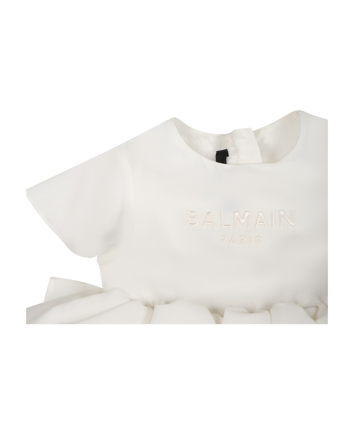 Balmain Elegant White Dress For Baby Girl With Logo - White