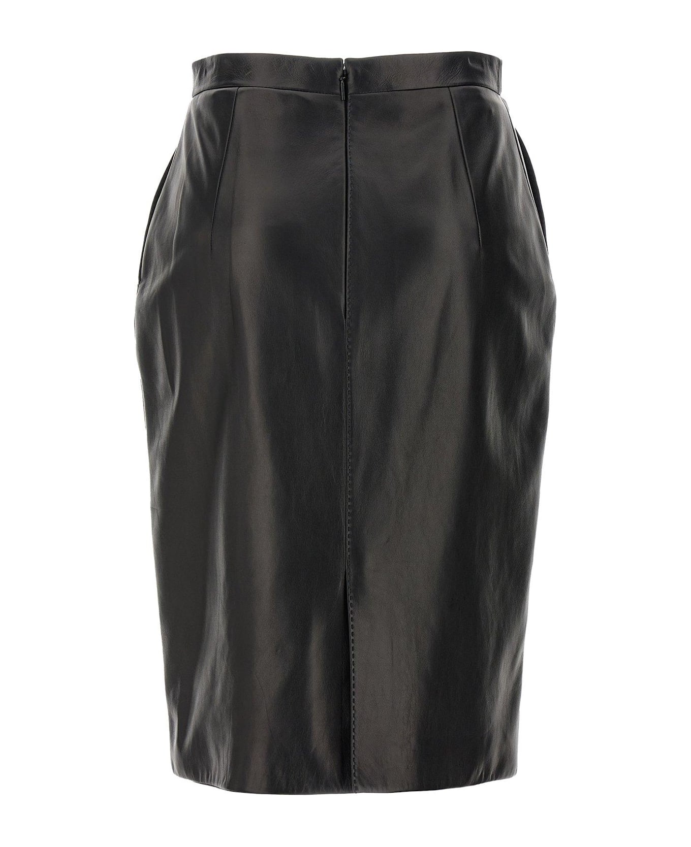 Saint Laurent High-waisted Leather Midi Skirt - NOIR