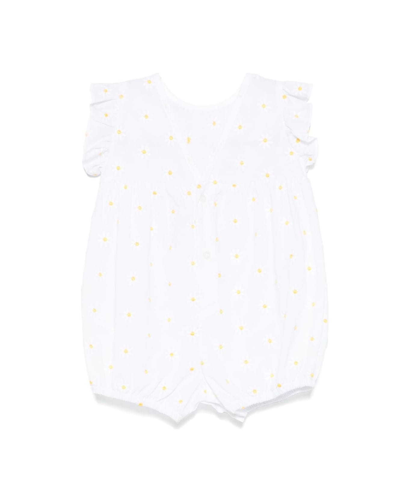 Il Gufo White Onesie With All-over Embroidered Flowers And Back Button Closure In Cotton Baby - White