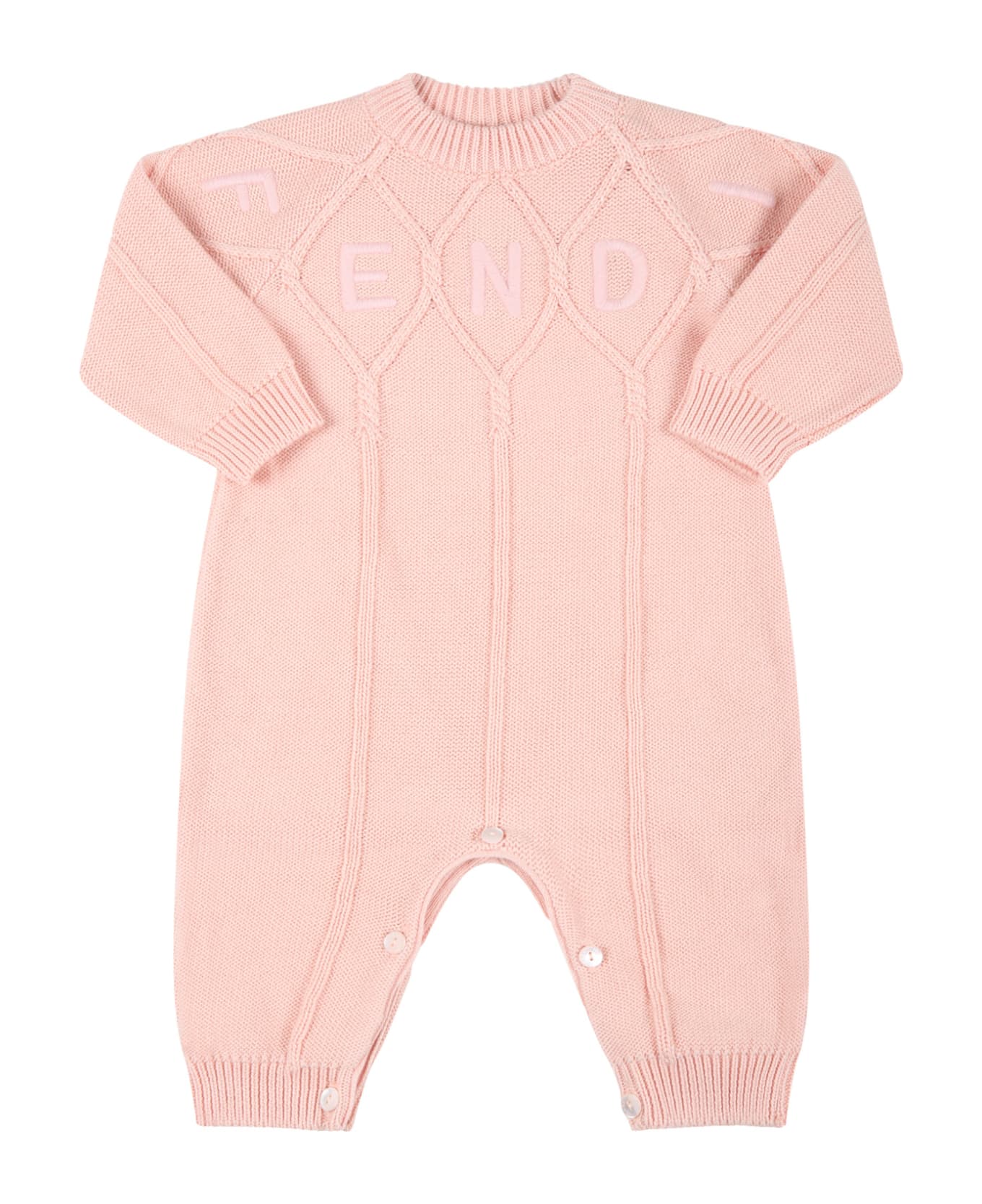 Fendi Pink Babygrow For Baby Girl With Logo - Pink