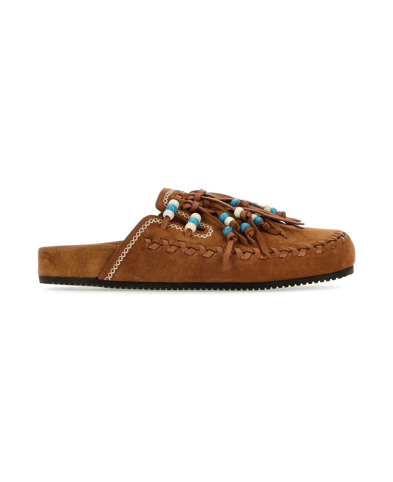 Alanui Camel Suede Leather Salvation Mountain Slippers - Brown