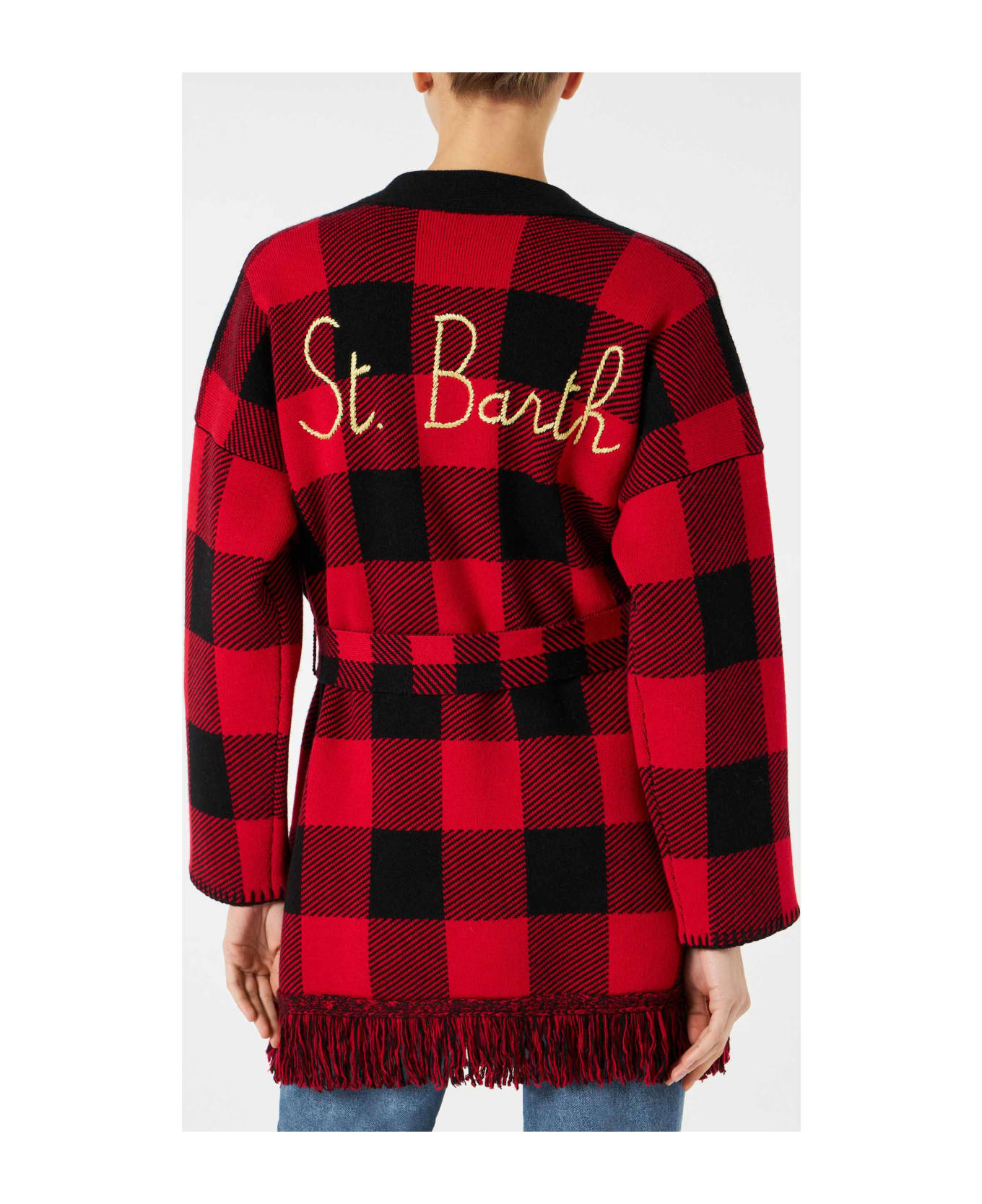 MC2 Saint Barth Woman Coat With Belt And St. Barth Embroidery - RED