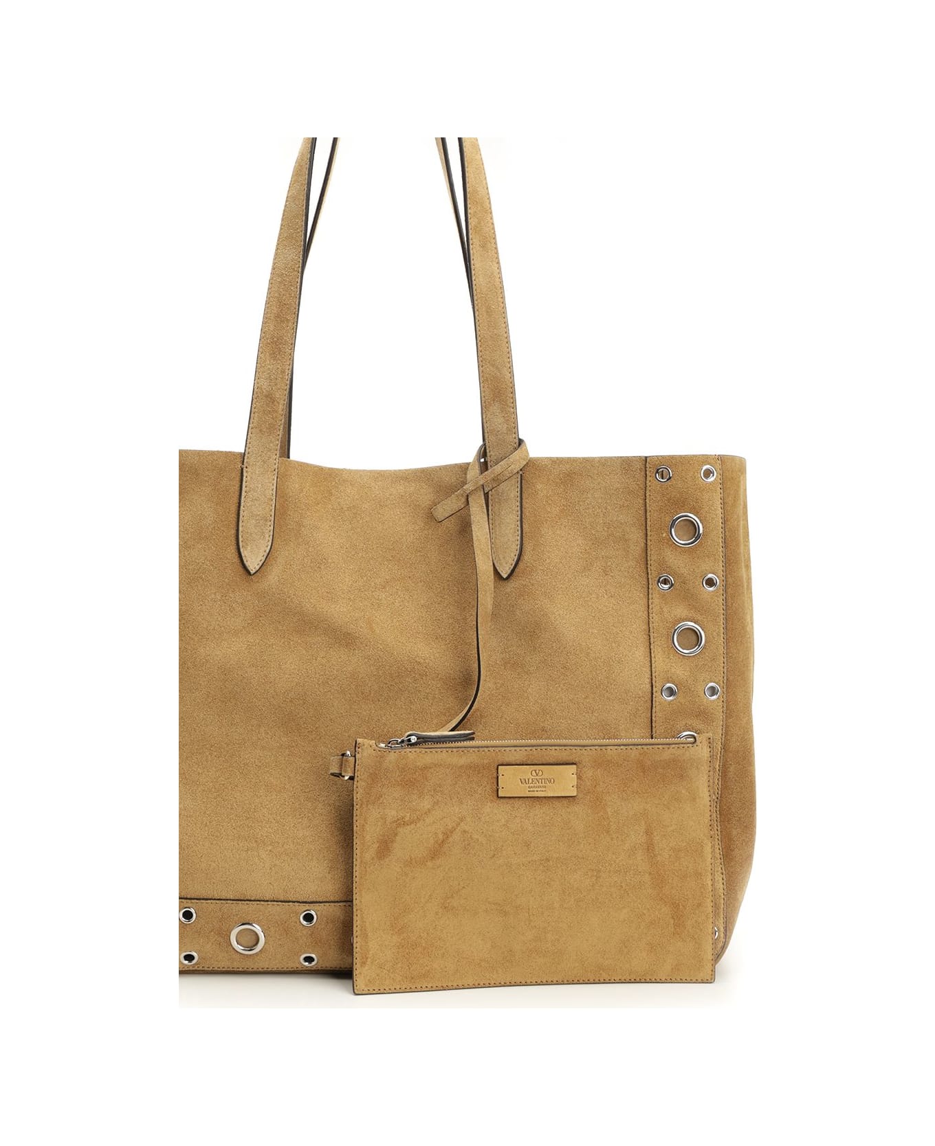 Valentino Garavani Nellcôte Large Suede Shopping Bag - HAVANA	BEIGE