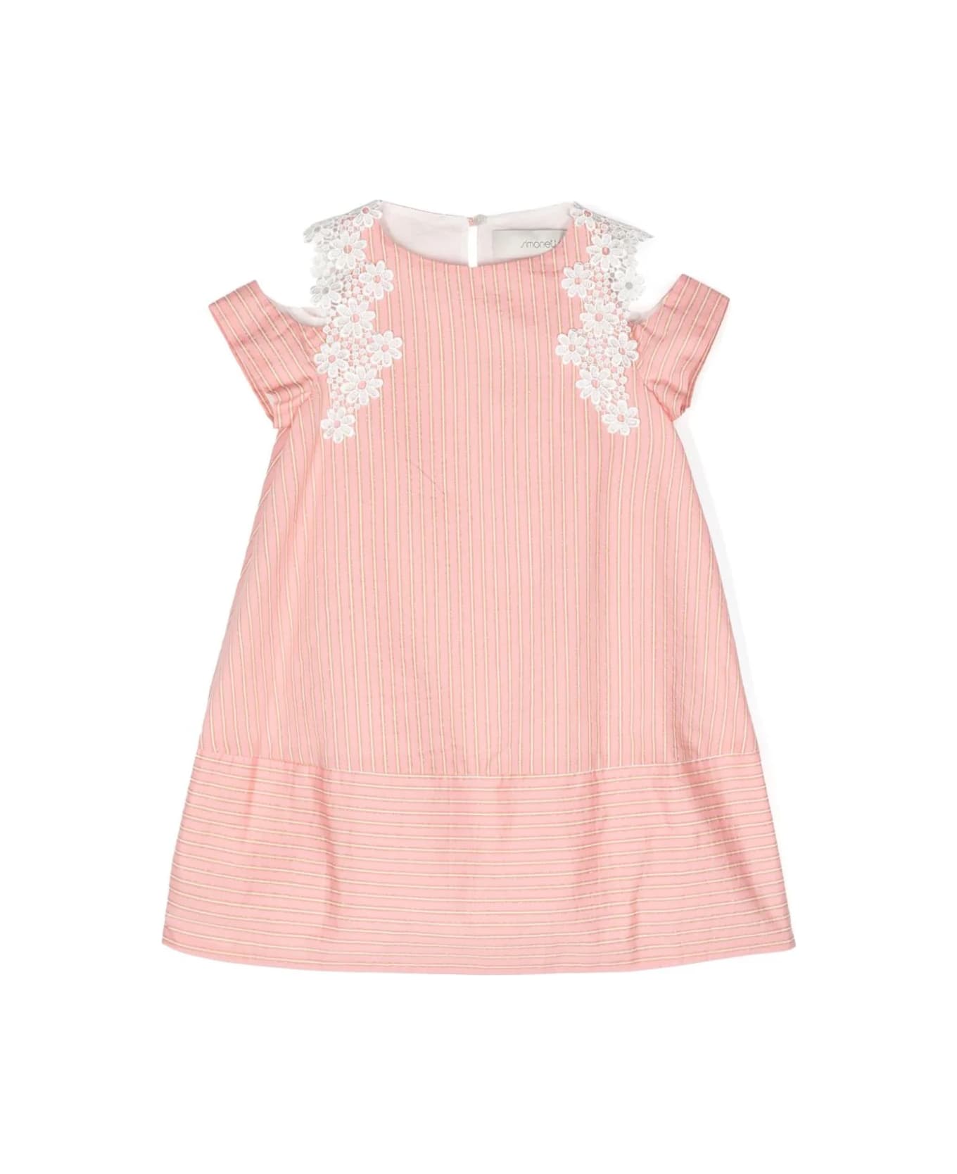 Simonetta Pink Lamé Striped Dress With Lace - Pink ワンピース＆ドレス