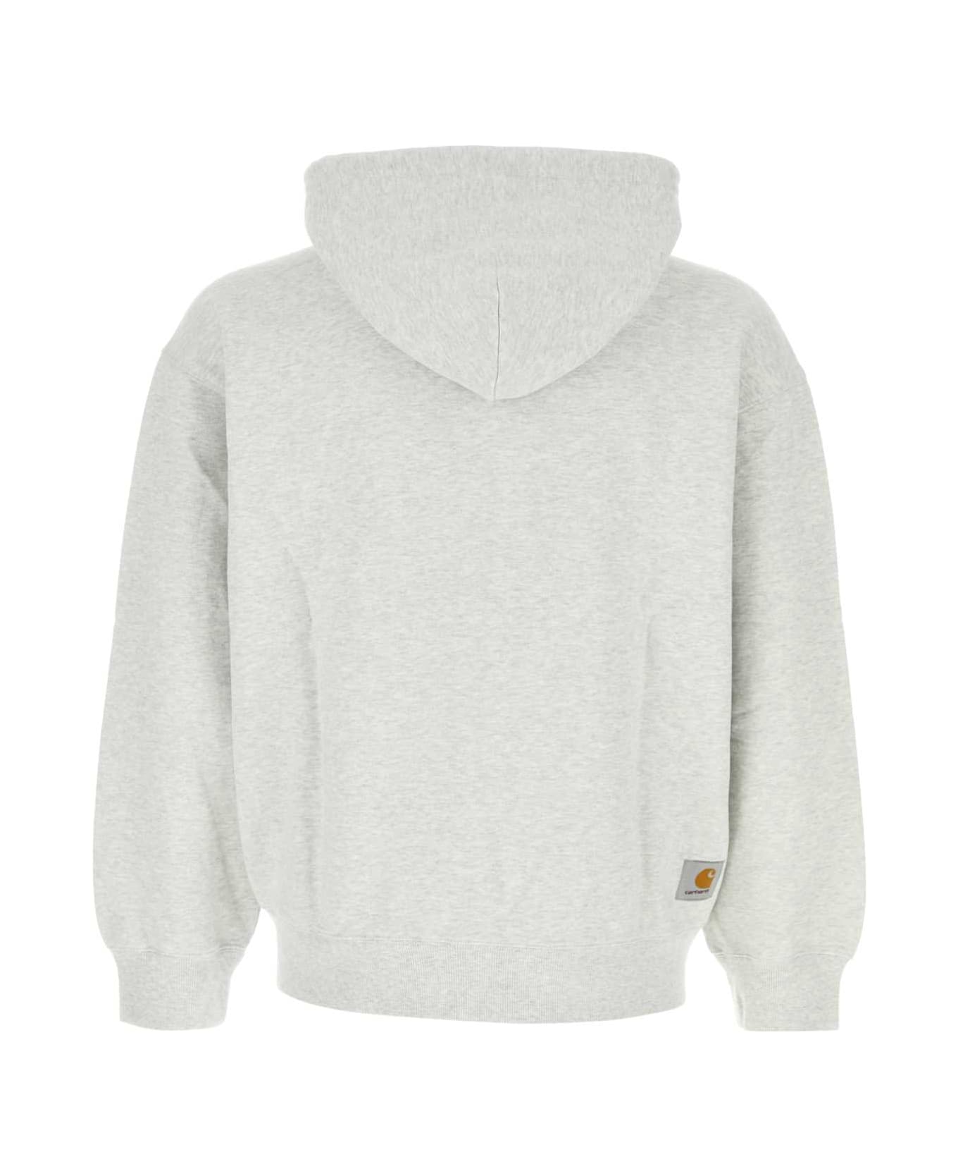 Carhartt Melange Light Grey Cotton Blend Hooded Wip Sweat Jacket - ASHHEATHER STONEWASHED