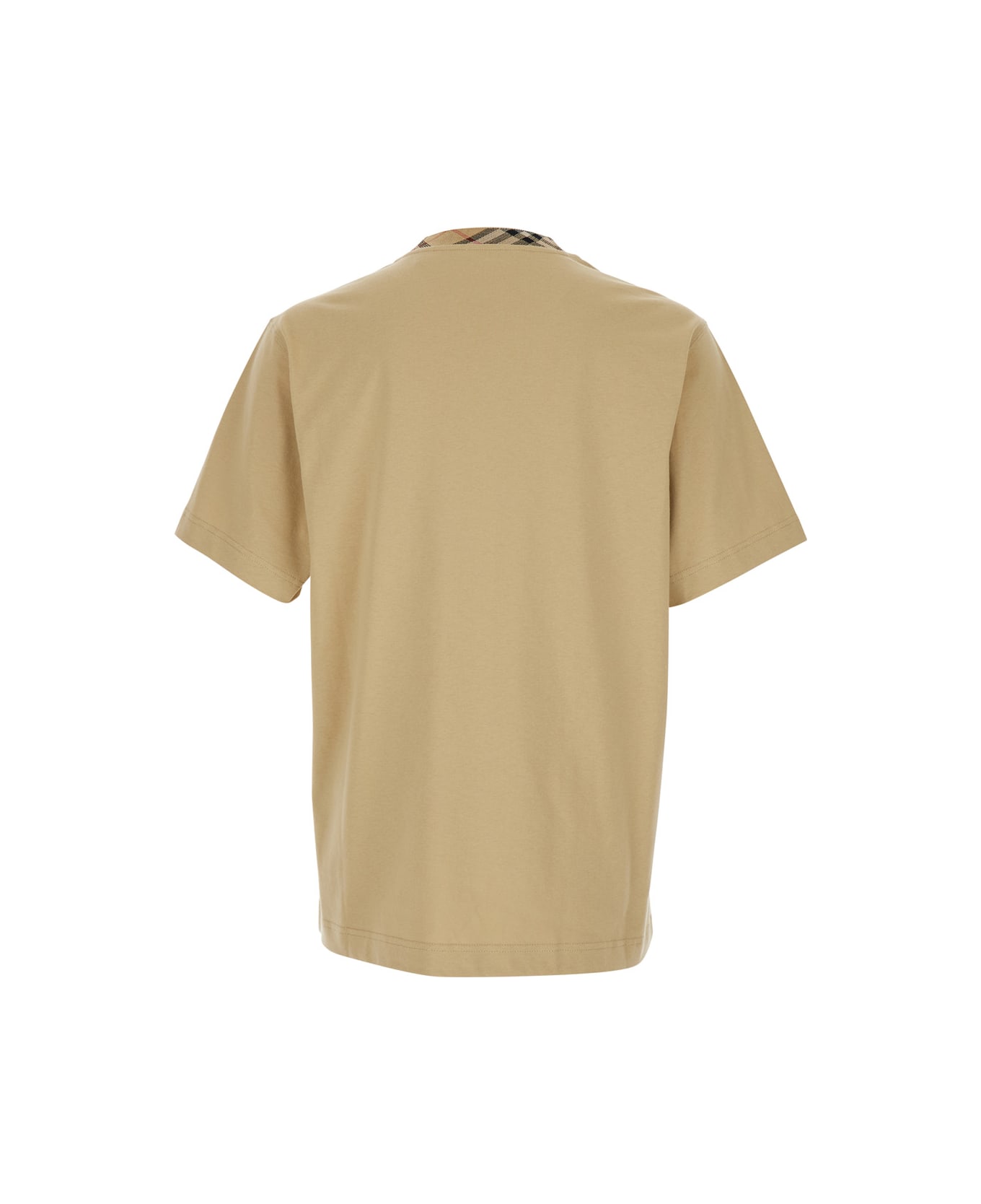 Burberry Beige Crewneck T-shirt With Check Motif On The Collar In Cotton Man - Beige