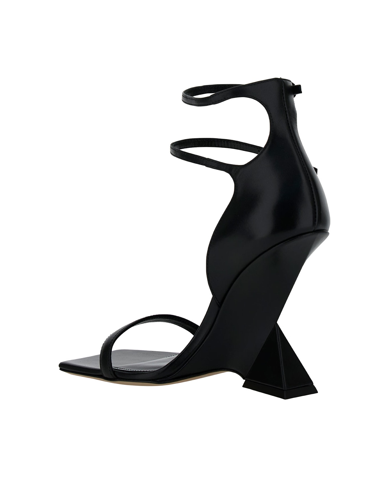 The Attico 'grace' Black Sandals With Double Ankle Strap And Pyramid Wedge In Leather Woman - Black サンダル