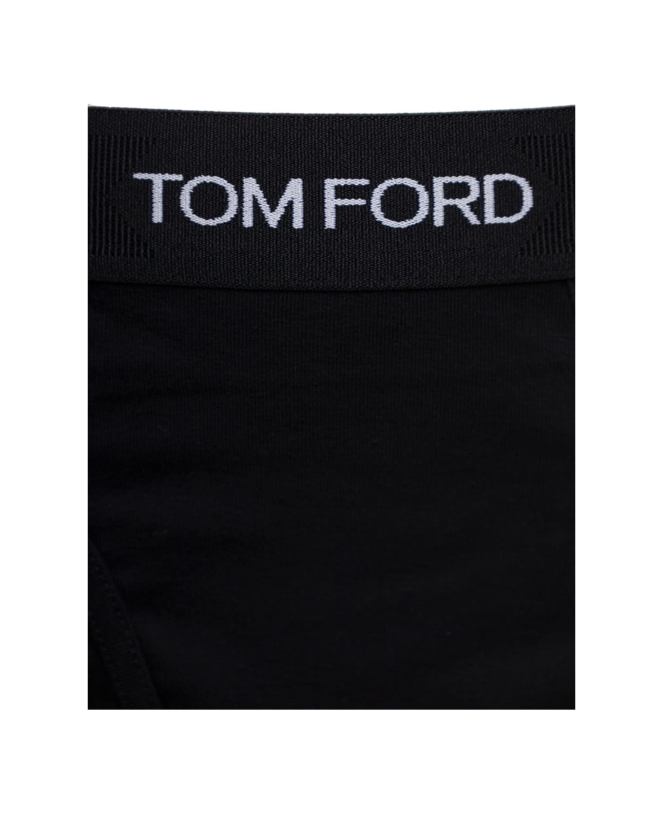 Tom Ford Black Briefs With Logged Waistband In Cotton Stretch Man - Black