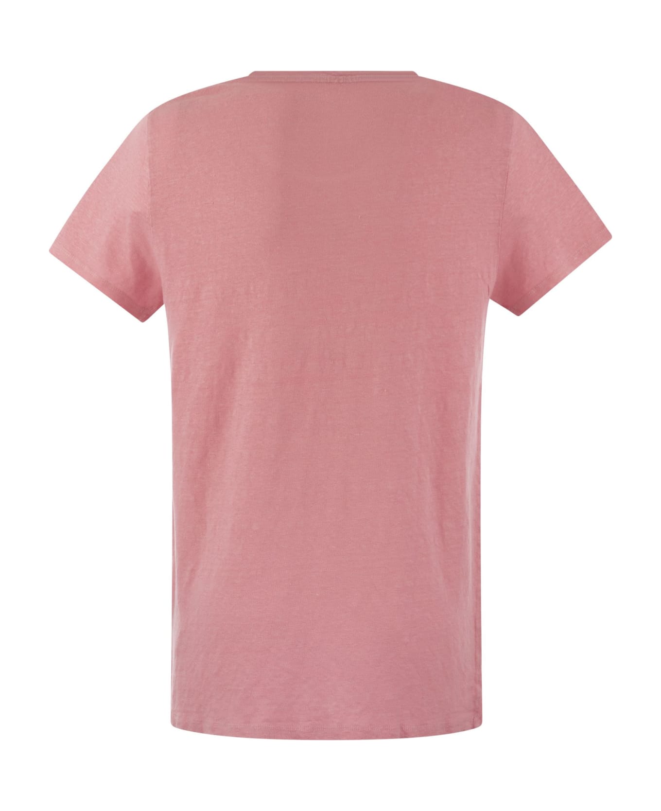 Majestic Filatures Crew-neck T-shirt In Linen And Short Sleeve - Pink