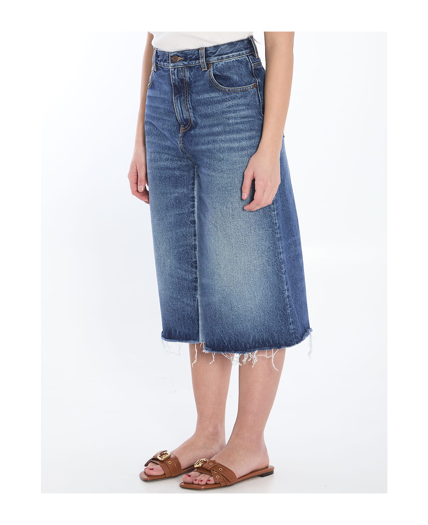 Chloé Patchwork Denim Bermuda Shorts - BLUE