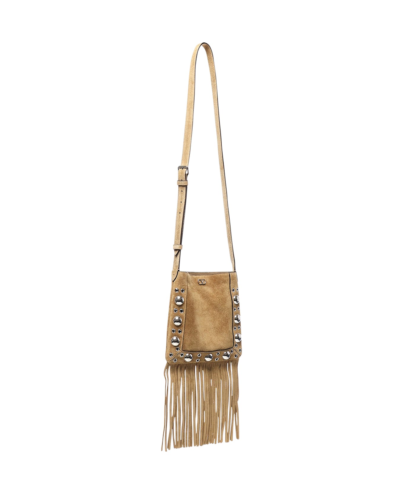 Valentino Garavani Nellcôte Vlogo Suede Bag With Studs - HAVANA BEIGE