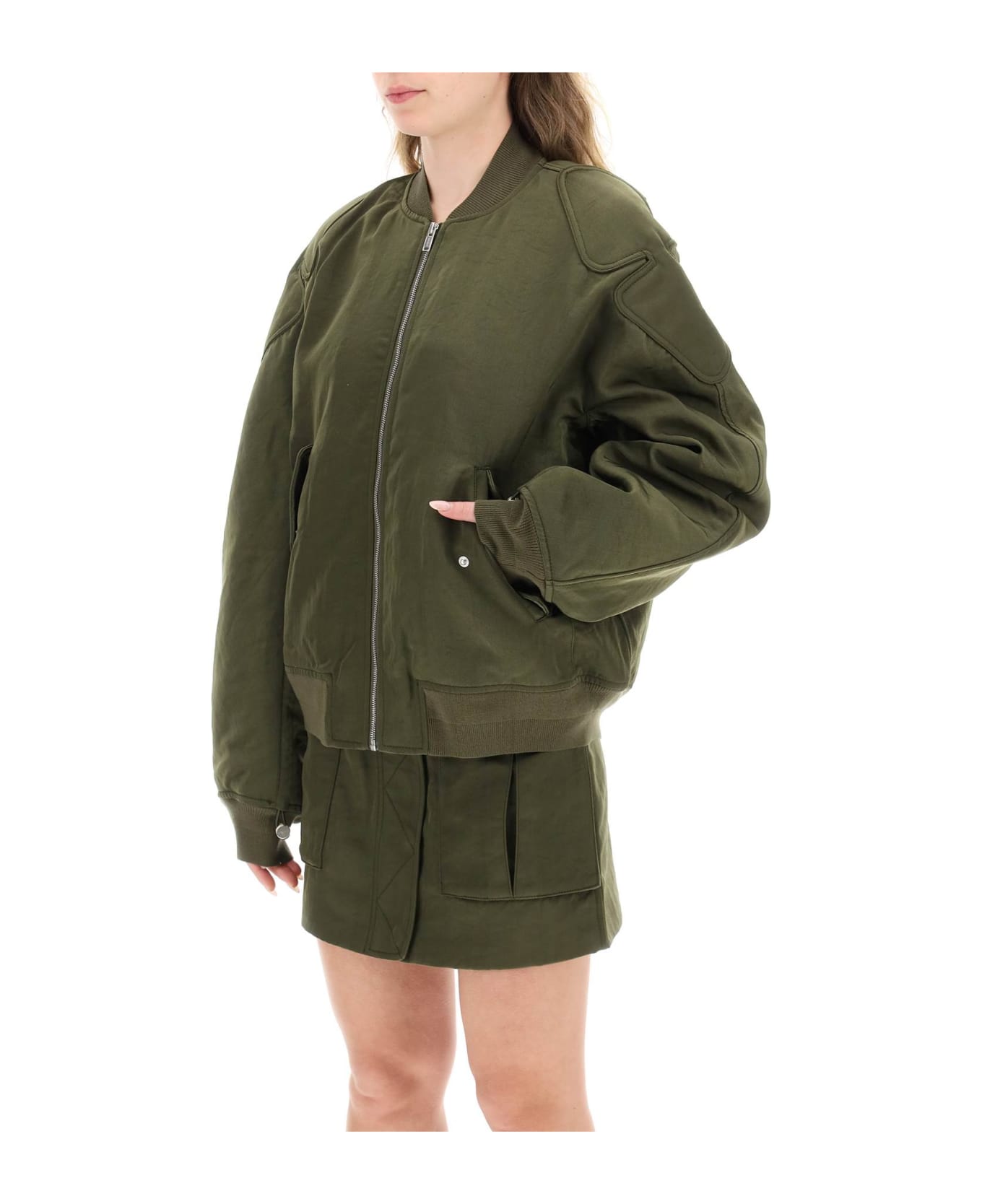 Dion Lee Oversized Technical Nylon Bomber - MILITARY GREEN (Green)