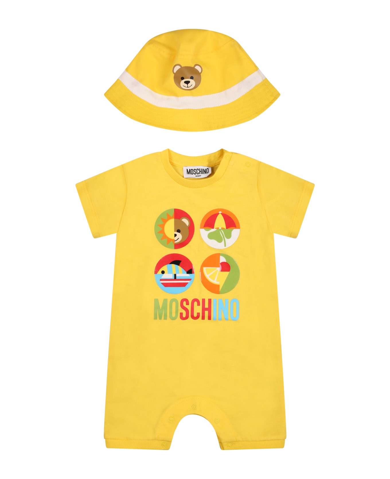 Moschino Yellow Set For Babies With Print And Teddy Bear - Yellow