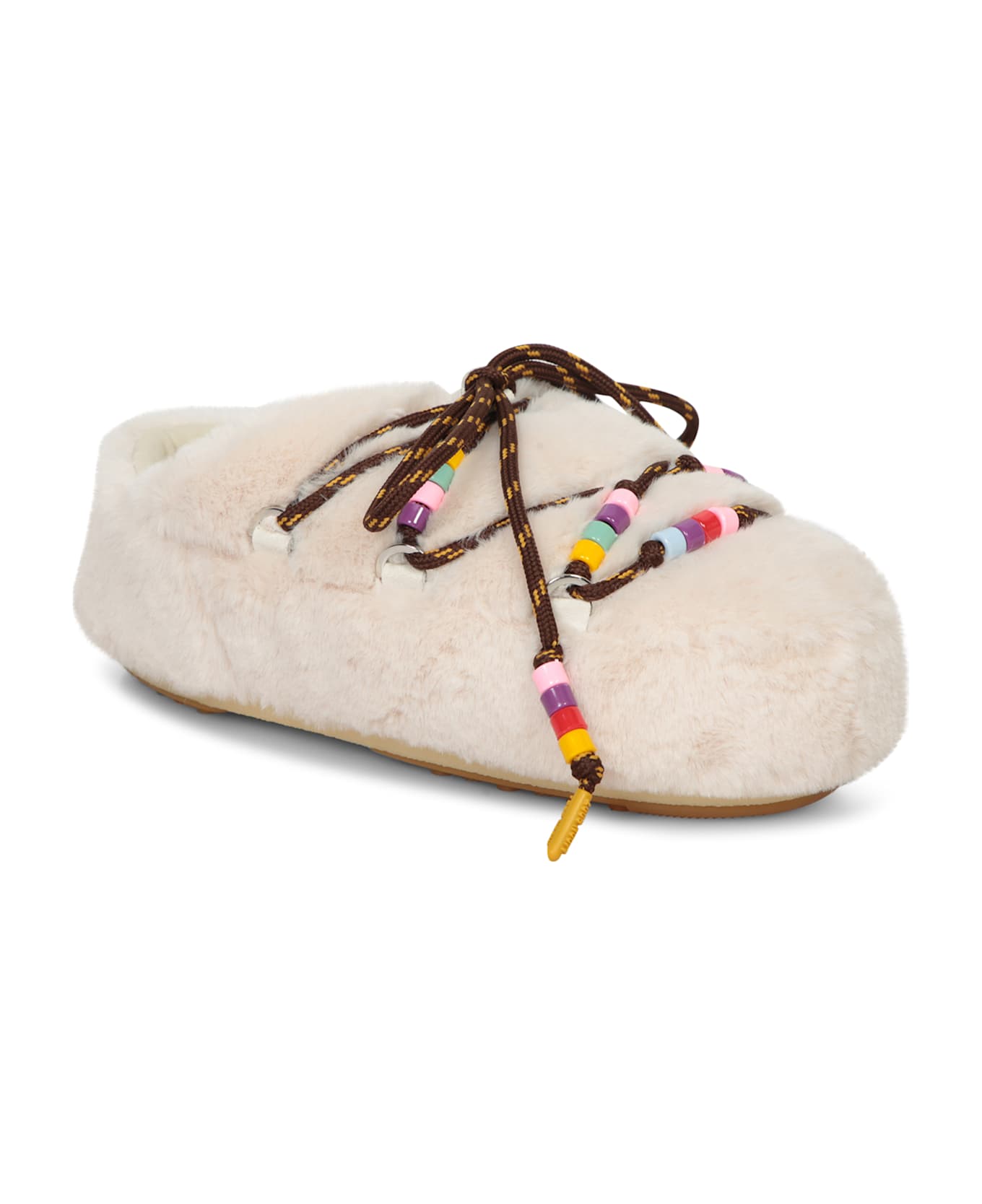 Moon Boot Cream Faux Fur Mules - White