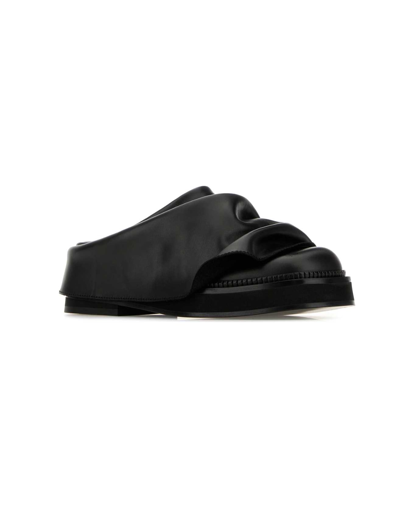 The Attico Black Leather Mini Robin Slippers - Black