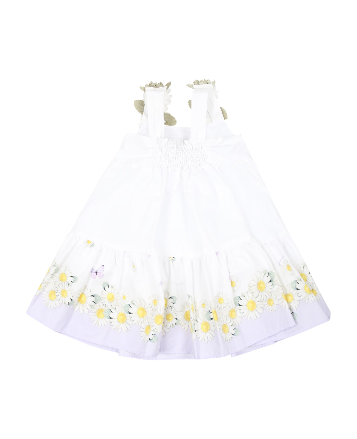 Monnalisa White Dress For Baby Girl With Daisies - White