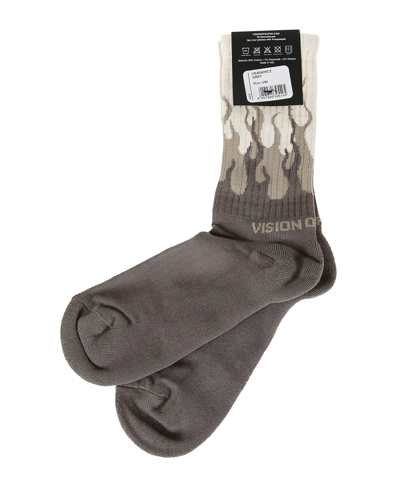 Vision of Super Grey Grey Double Flames Socks - Grey Grey