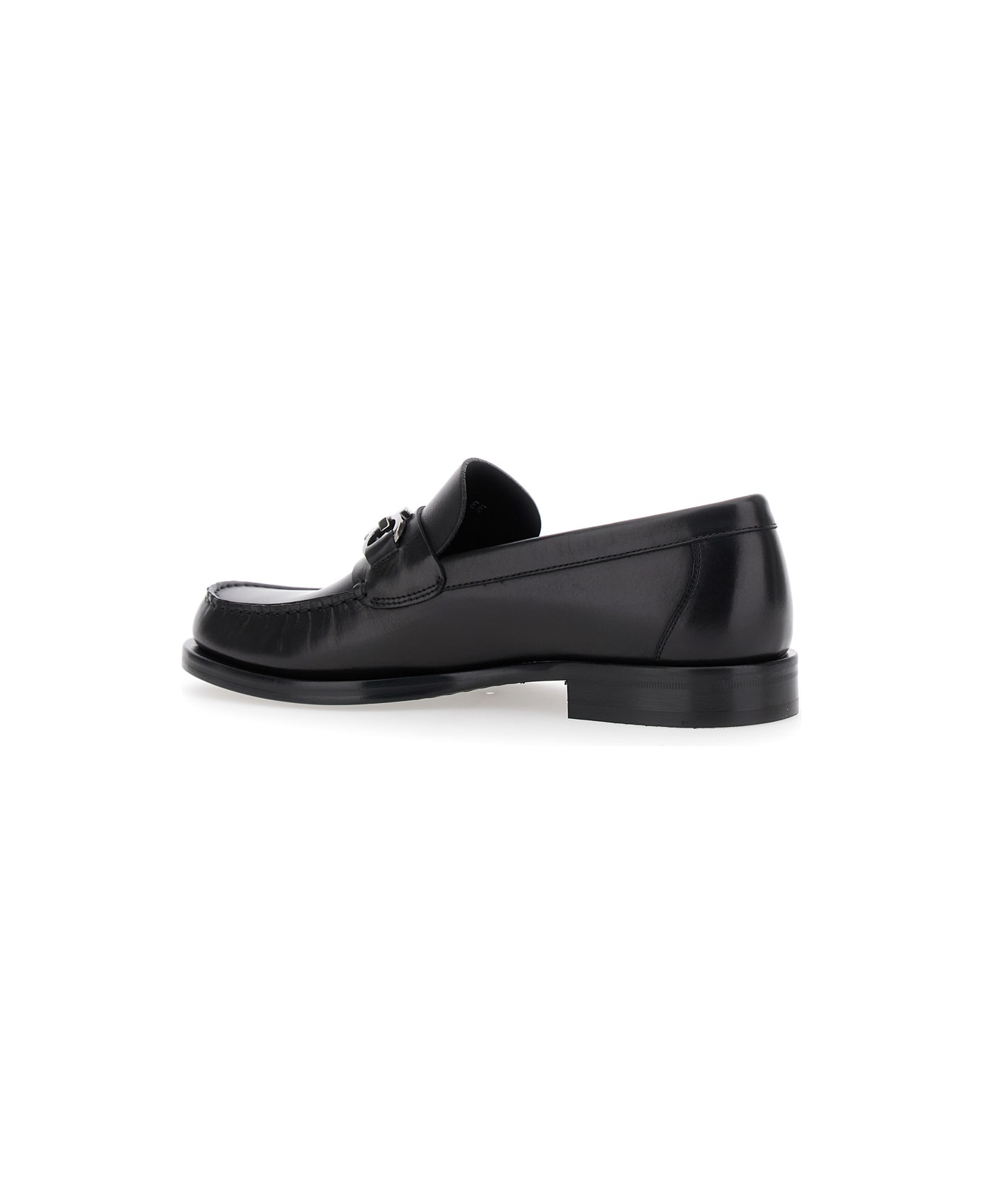 Ferragamo Black Loafers With Gancini On The Front In Leather Man - Black