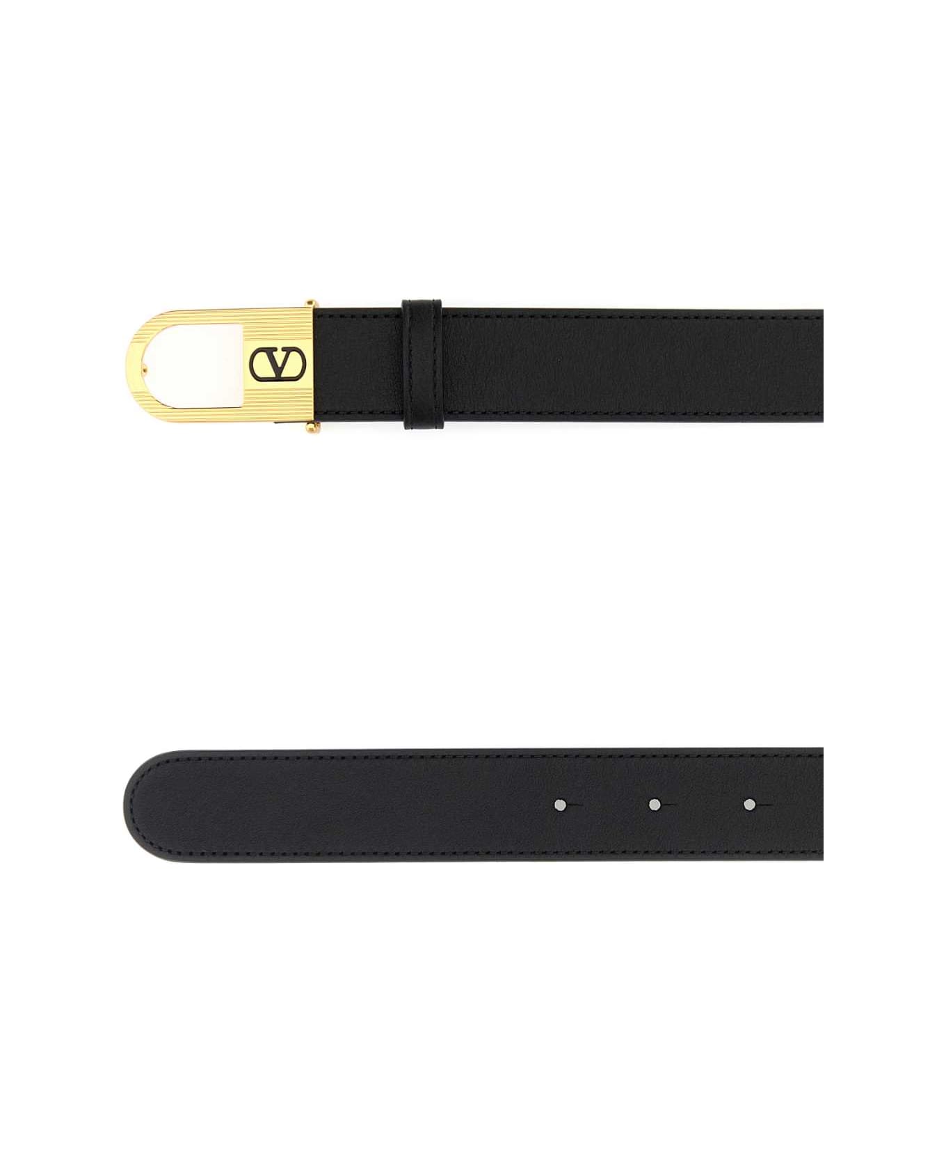 Valentino Garavani Black Leather Vlogo Signature Belt - NERO