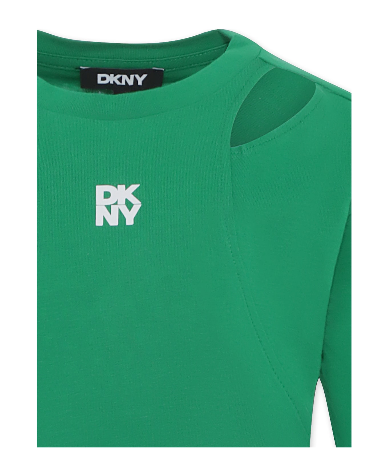 DKNY Green Crop T-shirt For Girl With Logo - Green