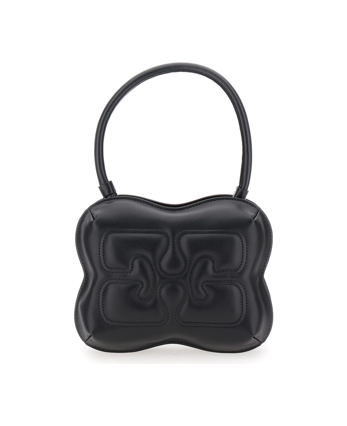Ganni 'butterfly' Black Handbag With Logo Detail In Leather Woman - Black