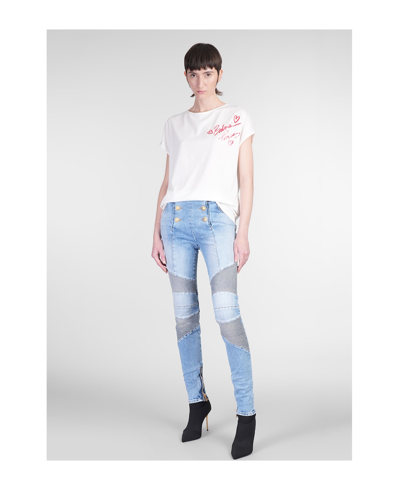 Balmain T-shirt In Beige Wool And Polyester - beige