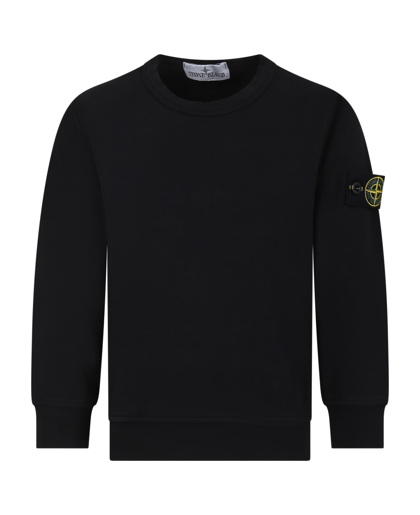 Stone Island Junior Black Sweatshirt For Boy With Iconic Logo - Black