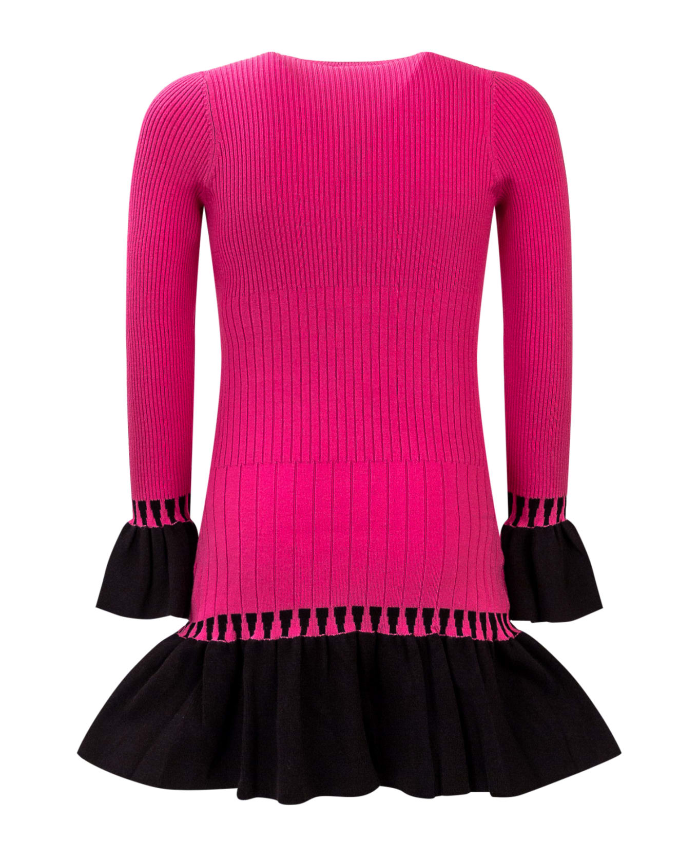 TwinSet Two Tone Dress With Ruffles - PINK FLUO/NERO