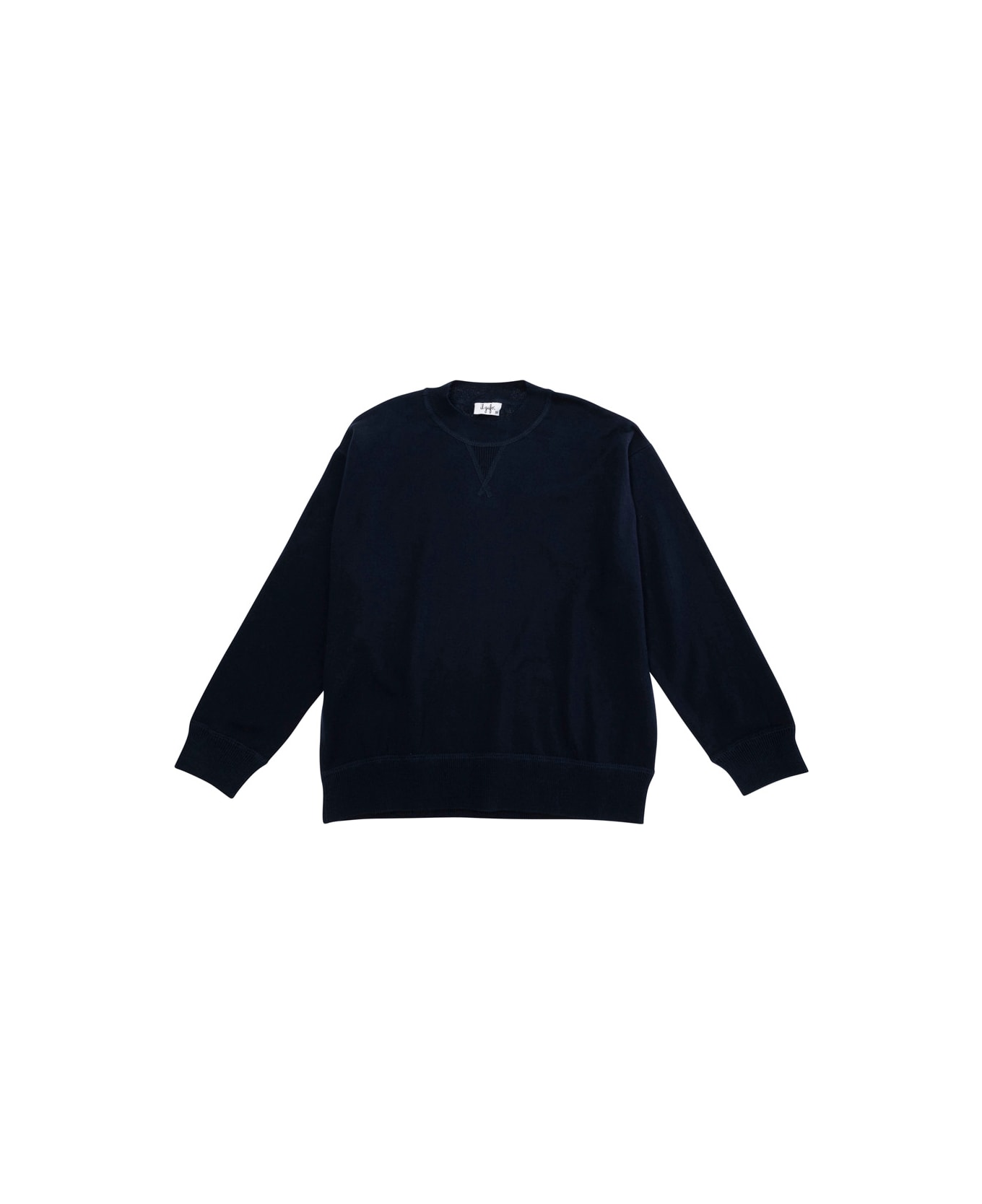 Il Gufo Blue Crewneck Sweater With Ribbed Trims In Cotton Boy - Blu