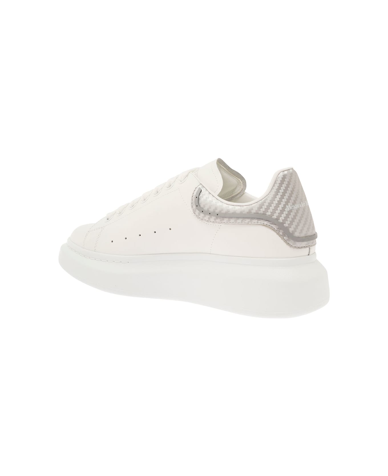 Alexander McQueen White Sneakers With Metallic Heel Tab In Leather Man - White