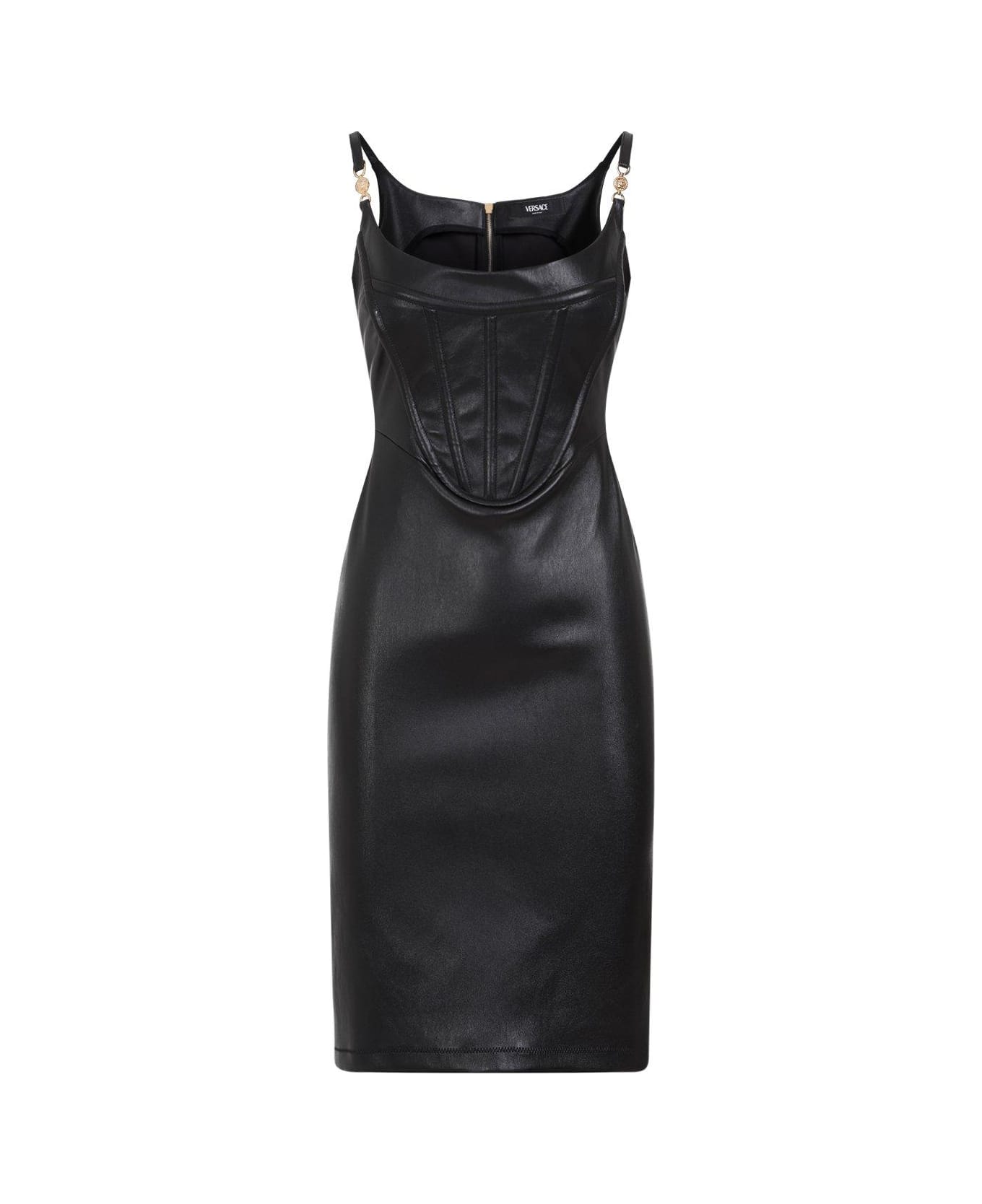 Versace Zip-up Sleeveless Leather Dress - BLACK ワンピース＆ドレス