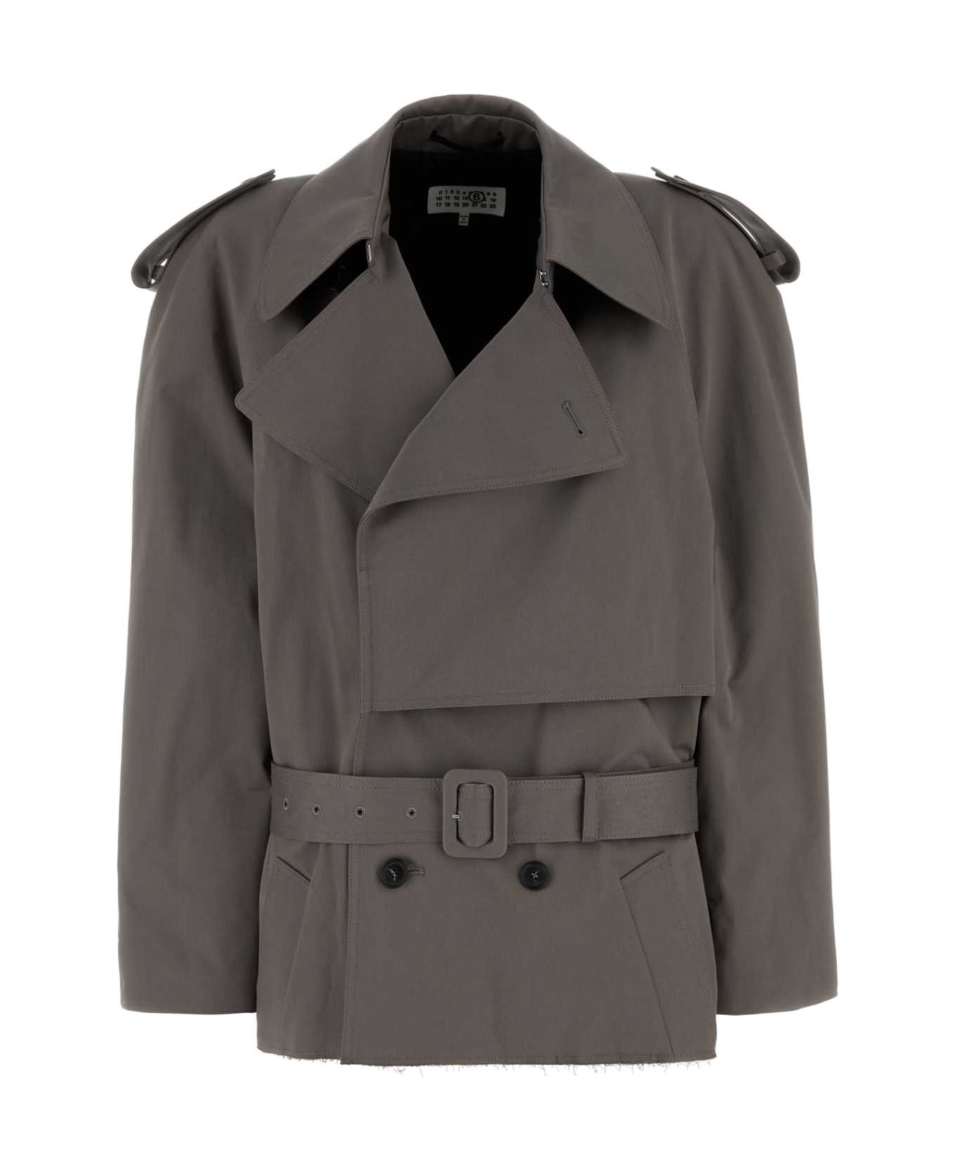 MM6 Maison Margiela Dark Grey Stretch Cotton Trench Coat - GREY