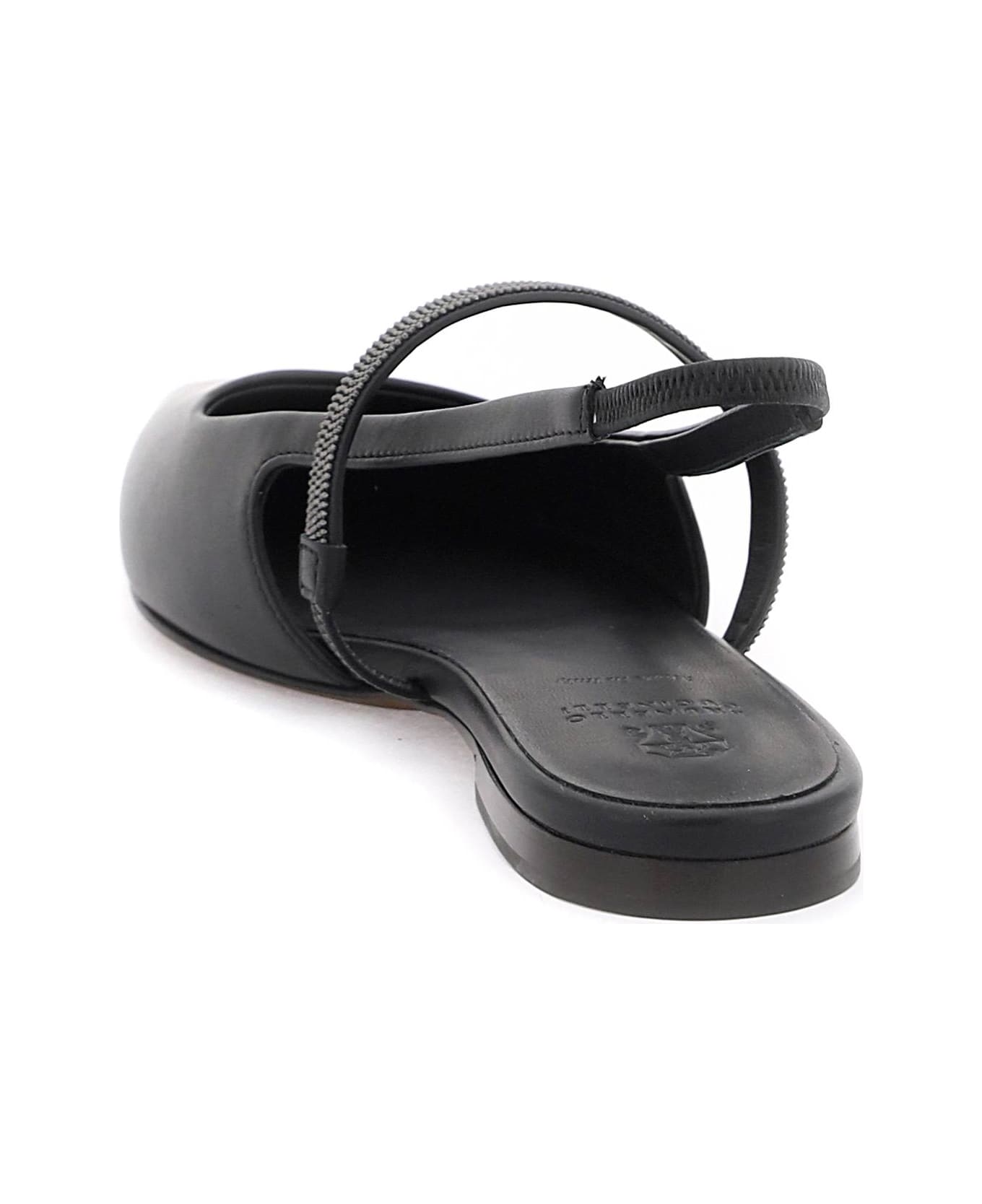Brunello Cucinelli Slingback Ballet Flats With Precious Strap - Black