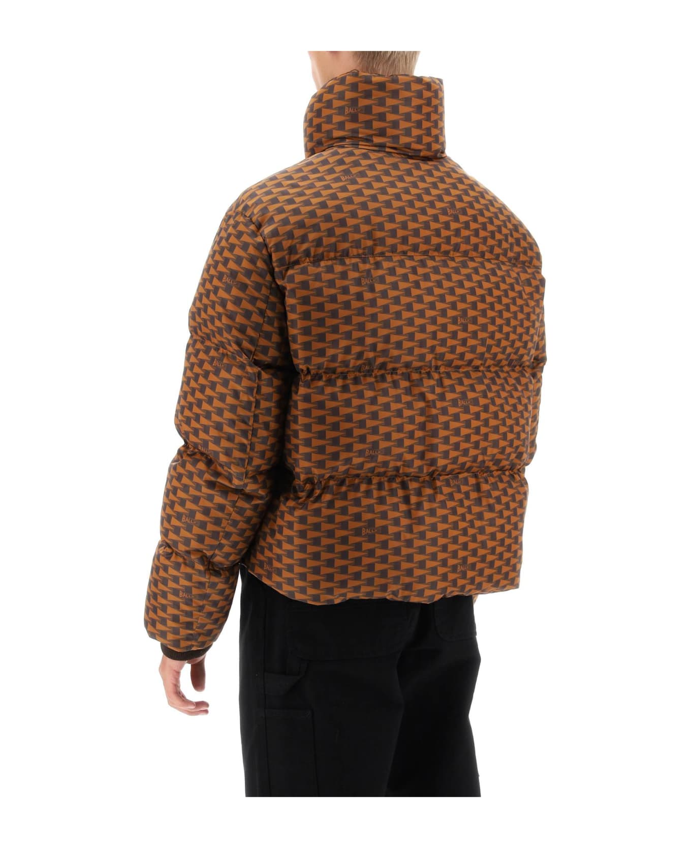 Bally Short Puffer Jacket With Pennant Motif - MULTIEBANO (Brown) ダウンジャケット