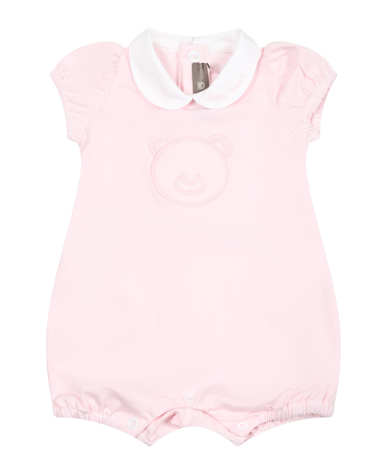 Little Bear Pink Romper For Baby Girl With Bear - Pink