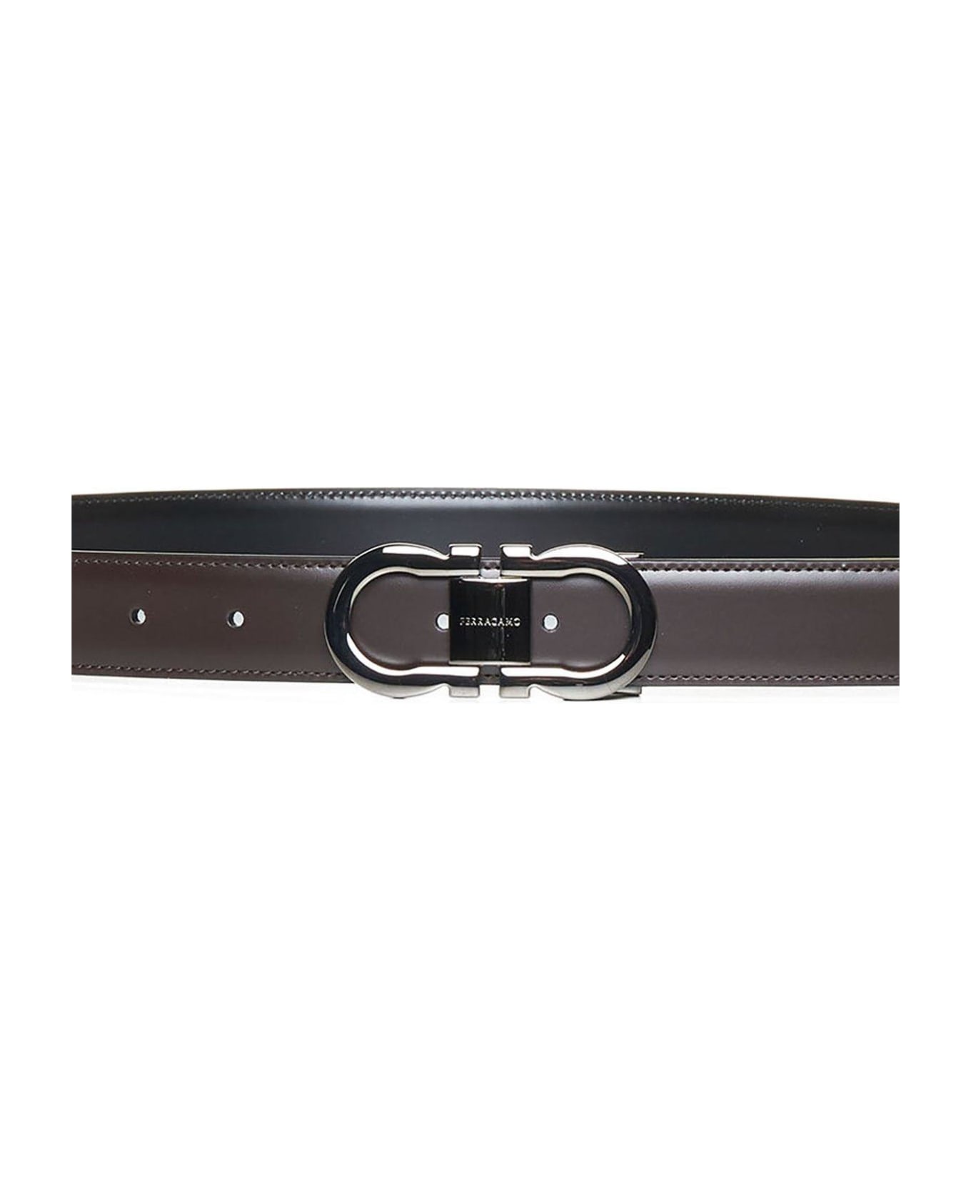 Ferragamo Gancini Buckled Reversible Belt - BLACK