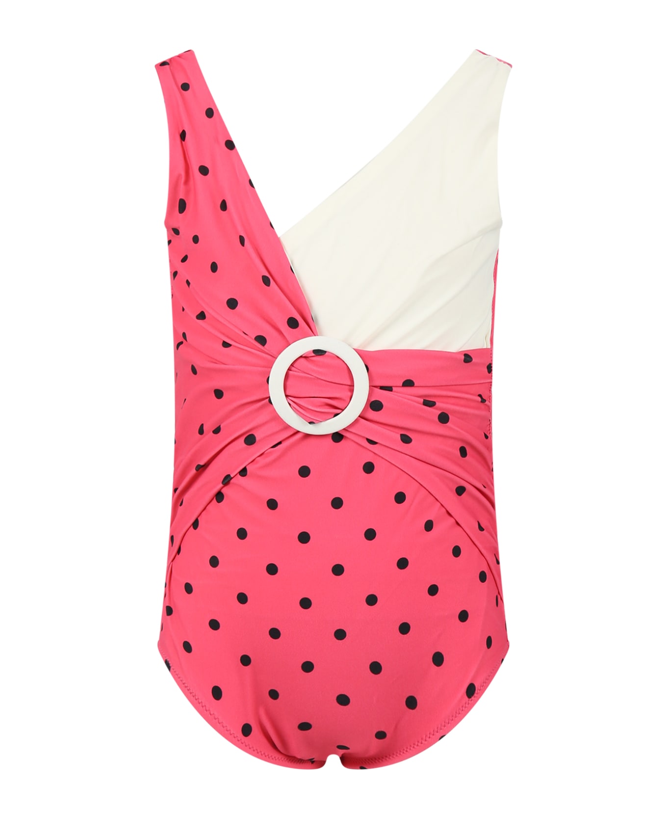 Mini Rodini Fuchsia Swimsuit For Girl With Black Polka Dots - Fuchsia 水着