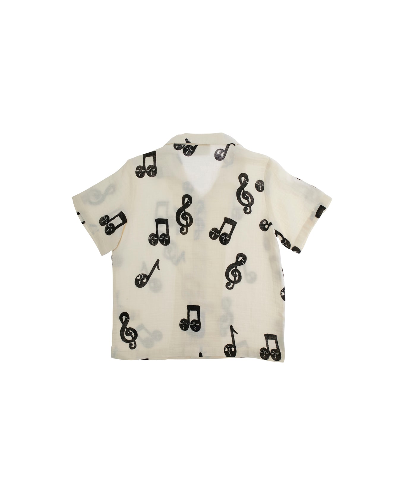 Mini Rodini White Shirt With All-over Musical Notes Print In Cotton Boy - White