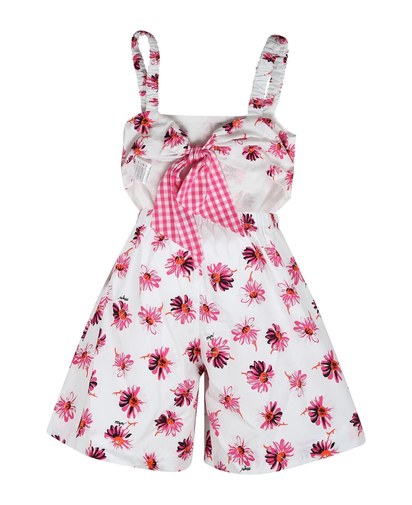 MSGM White Jumpsuit For Girl With Flowers Print - White
