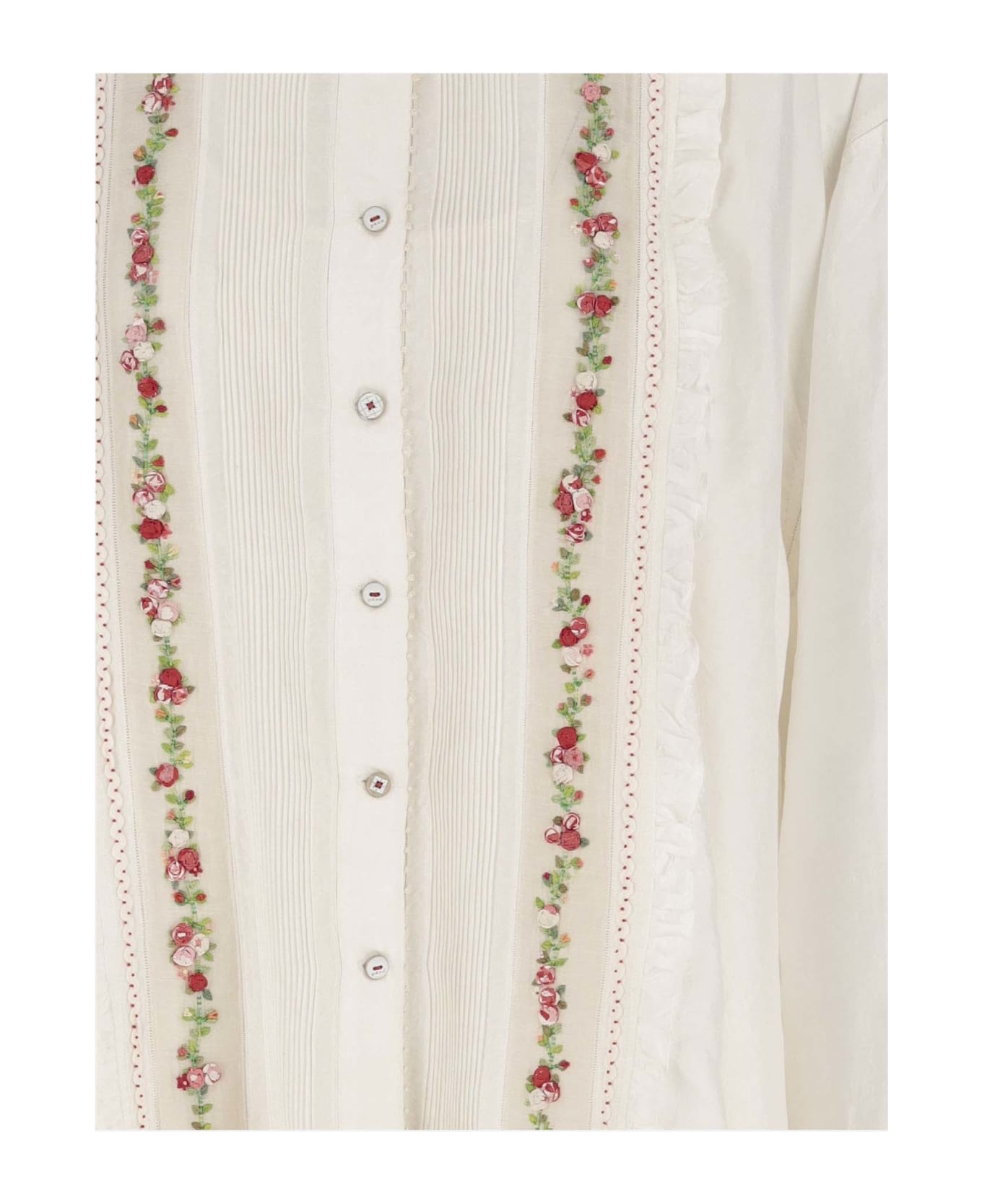 Péro Silk Shirt With Floral Embroidery - Red