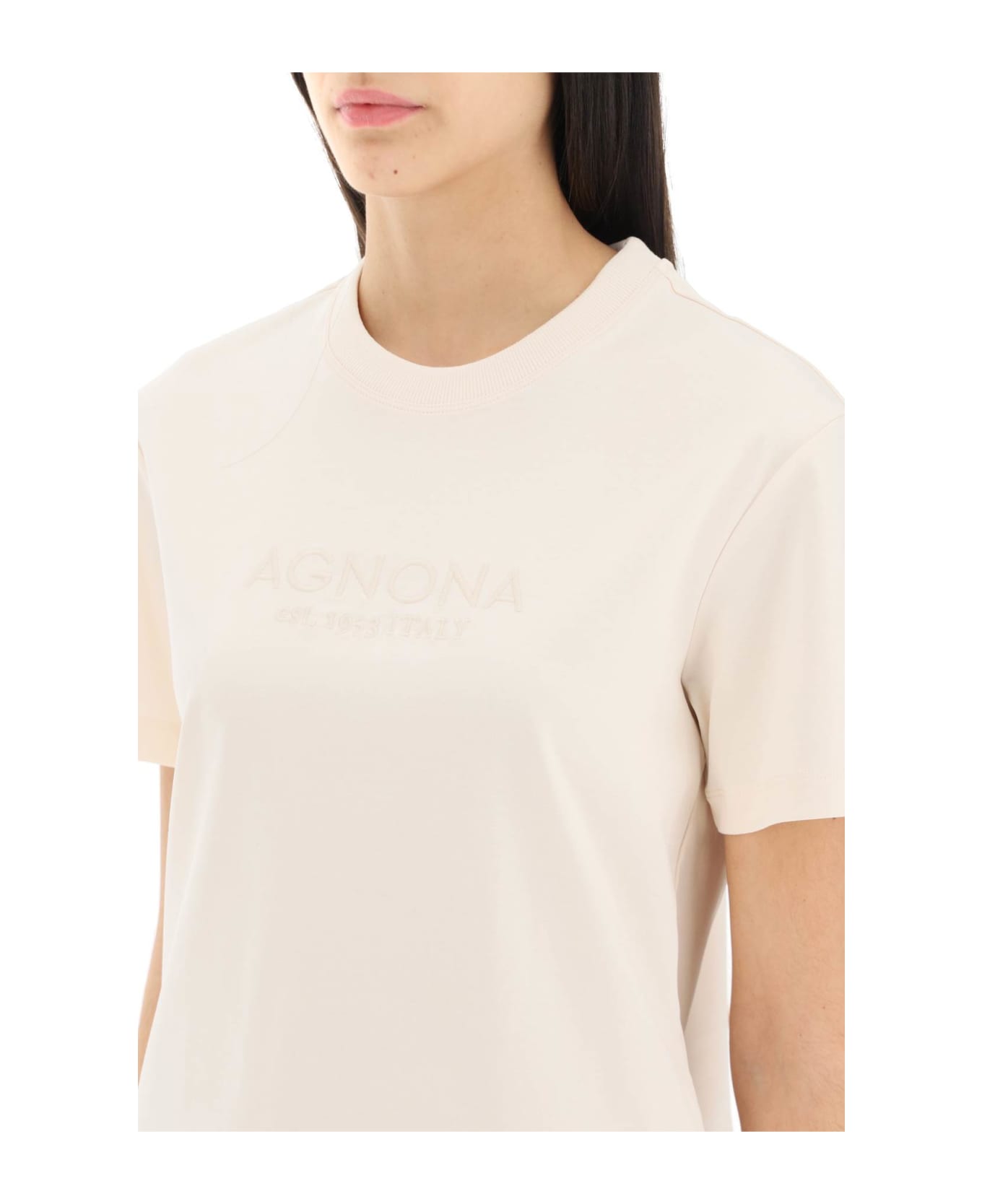 Agnona T-shirt With Embroidered Logo - SAND (Beige)